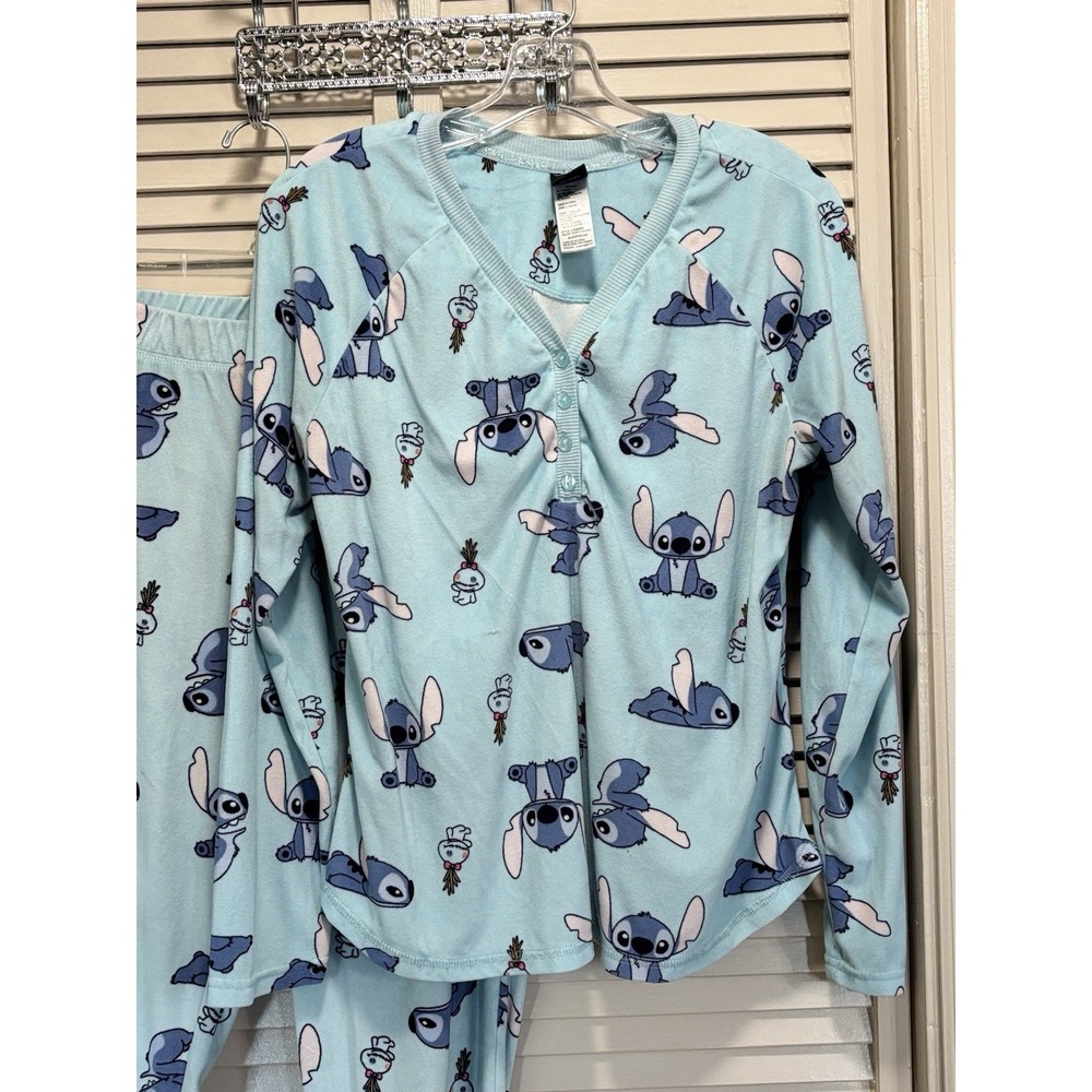 Disney Stitch Juniors Pj Set Soft Velour Pullon Jogger Pants Sz L (12-14) Blue - Picture 2 of 11